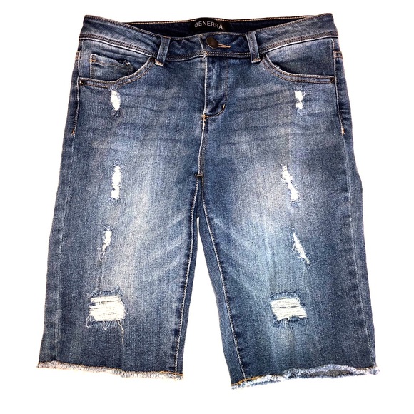 GENERRA Pants - Distressed Denim Bermuda Skimmer Shorts NWOT